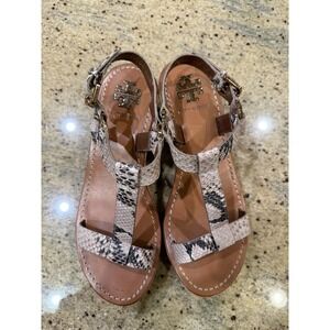 Tory Burch Tracy Platform Wedge Sandals Women's Snake Leather Size 7.5